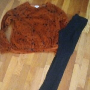 Orange Star Patterned Sweater super soft and Black Pants Set girl xl